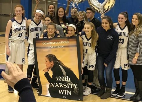 Congratulations Girls Basketball Coach Dini on 100 Varsity Wins