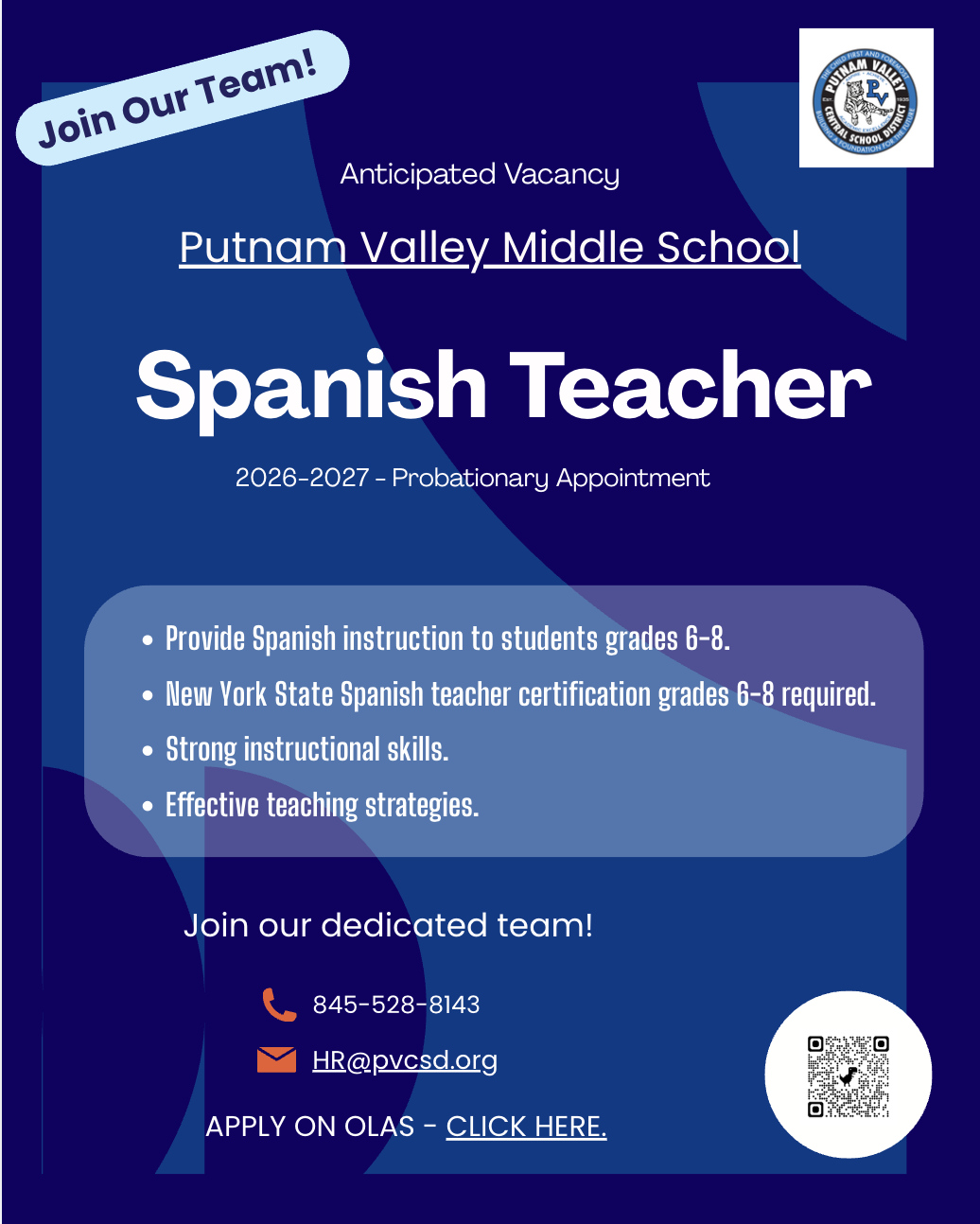 Anticipated Position
World Language Teacher (Spanish)
			